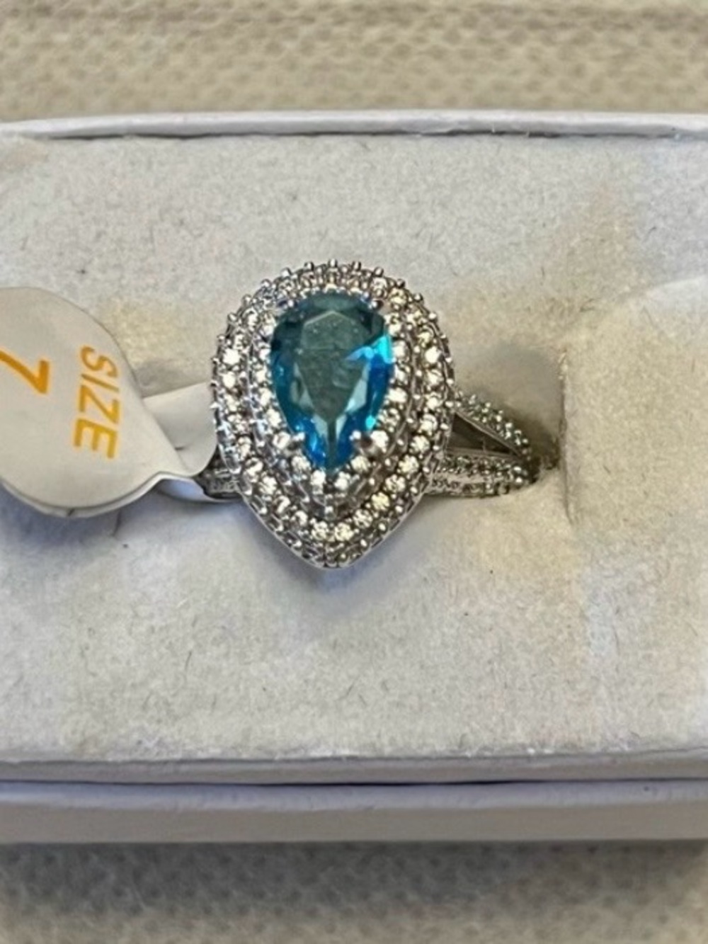 Pear Shaped Swiss Blue Topaz Ring Size 7